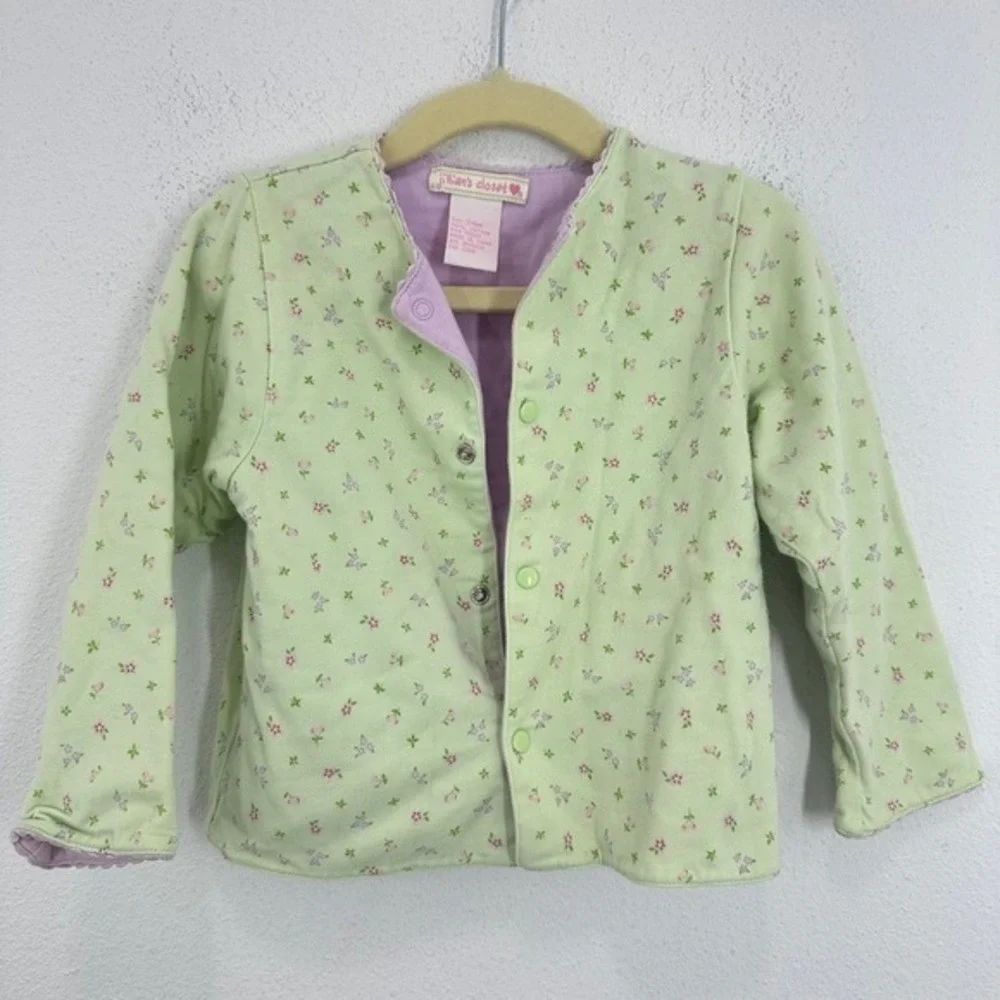 Vintage Girls Pastel Green Floral Print Cotton‎ Snap Button Shirt Jacket Shacket